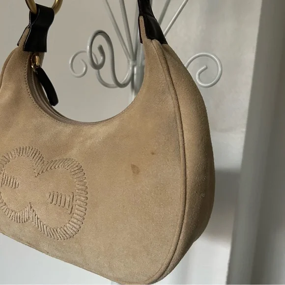 Escada Leather Trim Suede Shoulder Bag - Picture 2 of 15